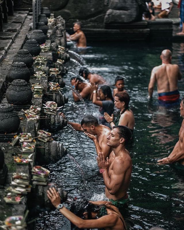 Taking The Sacred Bath At Tirta Empul